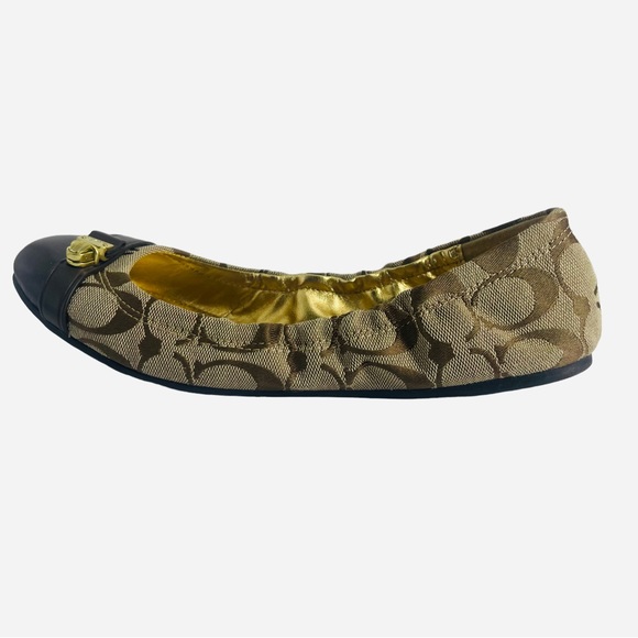 Coach Delphine Signature Ballet Flats Size 8.5 Brown Khaki Buckle Detail - Picture 2 of 13